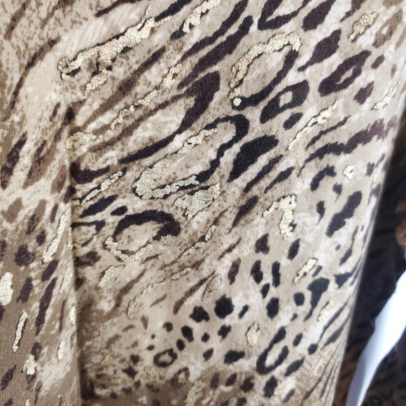 Jones New York Sport Brown Tan Gold Animal Pring Long Slv Wide Neck Blouse Sz XL - Picture 6 of 9